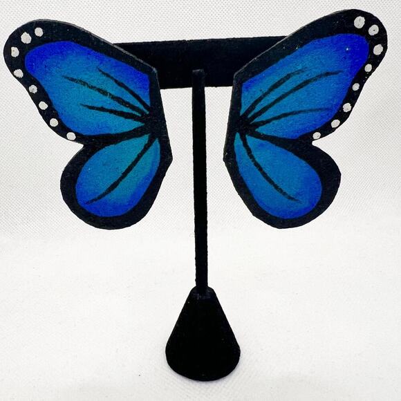Handmade Large Dramatic Vibrant Butterfly Wing Statement Post Earrings - Picture 1 of 6